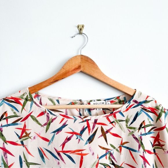 Molly Bracken Bamboo-Print Short-Sleeve Blouse Women's L NWOT - Picture 3 of 8